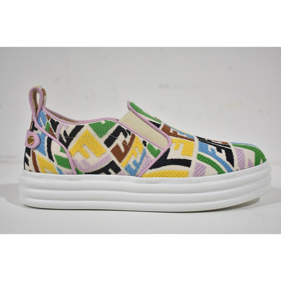Fendi Vertigo Multicolor FF Logo Platform Low Top Trainer Slip On Sneaker 36 - Picture 3 of 12